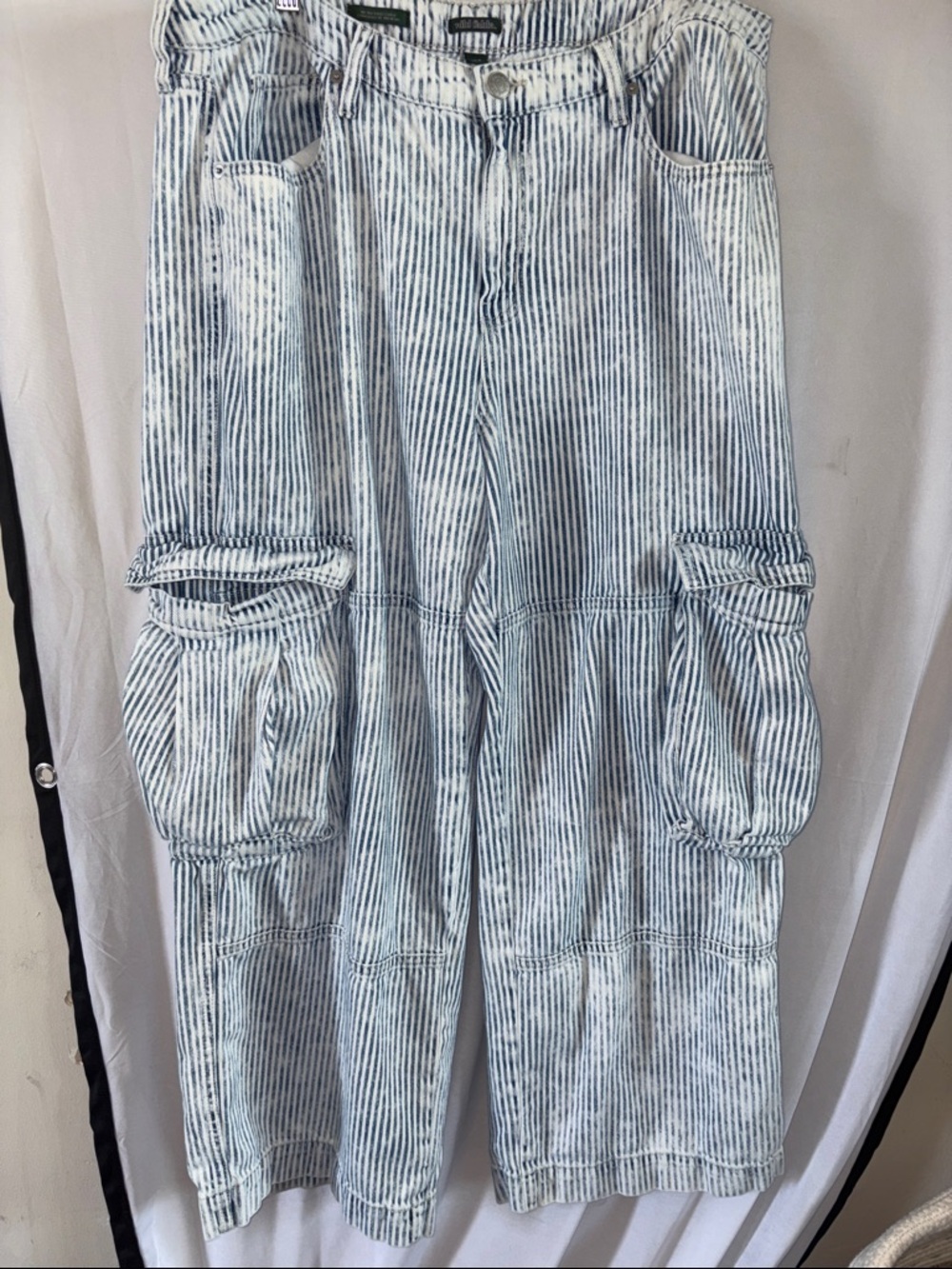 wild fable Blue and White Striped Mid rise Baggy Cargo Jeans